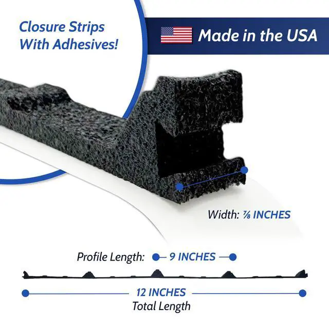 Alt view image 3 of 6 - Duco Classic Rib Foam Closure Strips 3ft Long, 9" Rib Spacing - 100 Pack of USA-Made Black Inner Foam Closure Strips for Metal Roofing Panels - Blocks Gaps, Moisture, Noise, & Dust (with Adhesive)