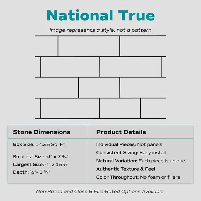 Alt view image 2 of 6 - Evolve Stone National True PS Non-Rated Flat Stone Veneer (14.25 sq. ft.)