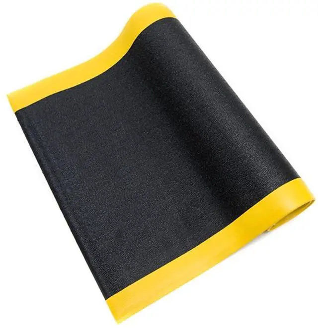 Alt view image 2 of 2 - Anti Fatigue Floor Mat (Made in USA), 3 Feet Wide x 12 Feet Long x 3/8 Inches Thick, Textured Pattern Top, Black with Yellow Border, Bevelled on All Four Sides, RoHS and REACH Compliant