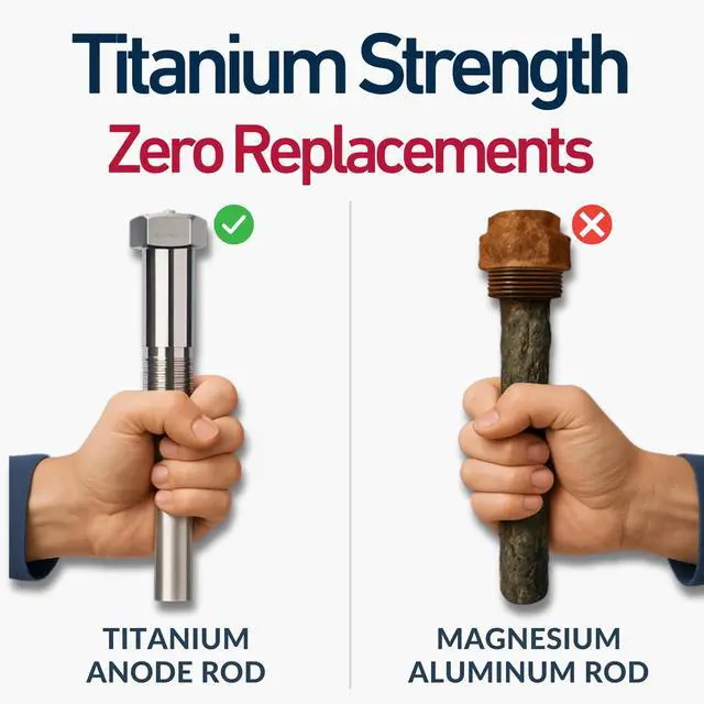 Alt view image 4 of 6 - 2 Pack Powered Anode Rod for Hot Water Heater (40-90 Gallon), Eliminates Rotten Egg & Sulfur Smell in 24 Hours, Stops Corrosion, Fast Installation, Titanium Built, Universal Fit