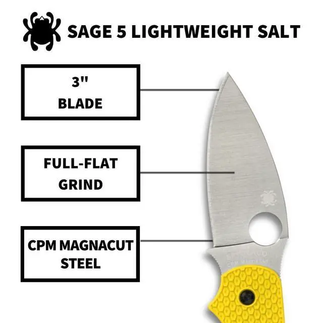 Alt view image 3 of 5 - Sage 5 Salt Folding Pocket Knife with 3" CPM MagnaCut Steel Blade and FRN Handle - EDC Knife for Men and Women, Perfect for Hunting, Tactical, Camping, Survival, Hiking - PlainEdge - C123PYL
