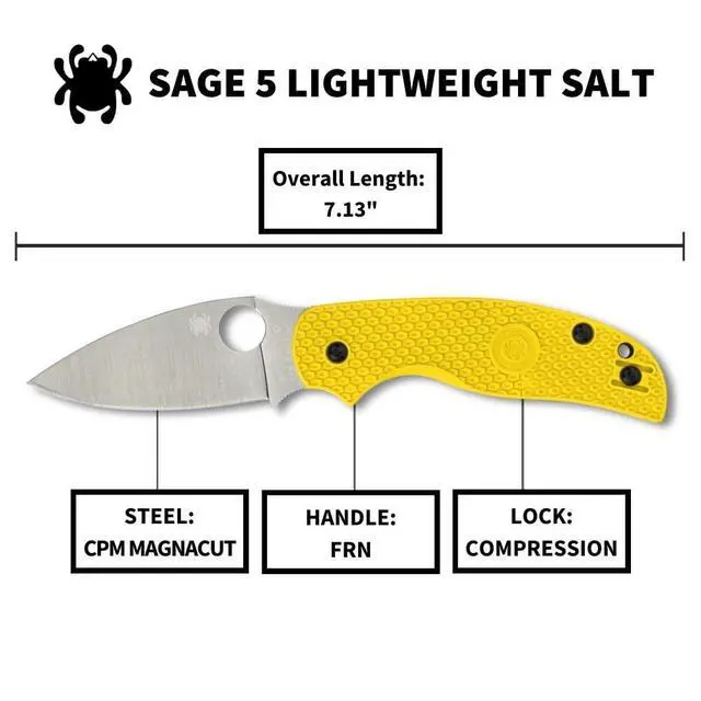 Alt view image 5 of 5 - Sage 5 Salt Folding Pocket Knife with 3" CPM MagnaCut Steel Blade and FRN Handle - EDC Knife for Men and Women, Perfect for Hunting, Tactical, Camping, Survival, Hiking - PlainEdge - C123PYL
