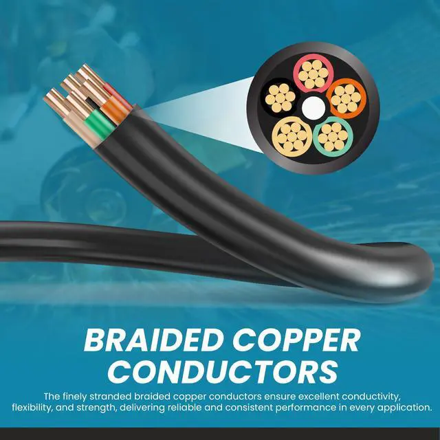 Alt view image 5 of 6 - IronBox Electric - 12/5 Bulk Cable - SOOW Jacket - 12 Gauge,5 Wire - Rated for 600V,25A - Water & Oil Resistant Cable for Indoor/Outdoor Use - Ideal for Generators, Circuits & Data Centers (35 feet)