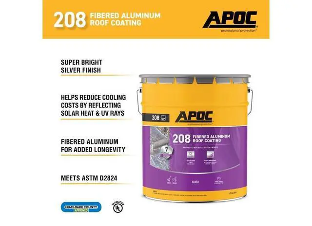 Alt view image 6 of 6 - APOC 208 Silver Guard-F Fibered Aluminum Roof Coating, 5 Gallons, Provides a Bright & Long-Lasting Finish to Reflect Sun's Heat & Lower Cooling Costs