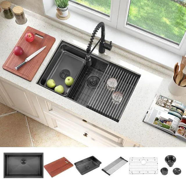 Main image of 30 Inch Black Workstation Undermount Kitchen Sink Large Single Bowl,30x19 Inch Stainless Steel Handmade Undermount Workstation Ledge Kitchen Sink