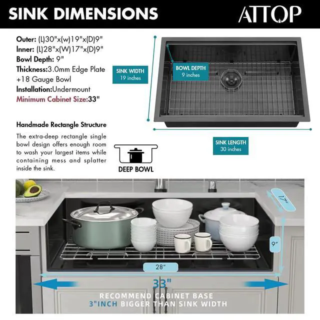 Alt view image 2 of 6 - 30 Inch Black Workstation Undermount Kitchen Sink Large Single Bowl,30x19 Inch Stainless Steel Handmade Undermount Workstation Ledge Kitchen Sink