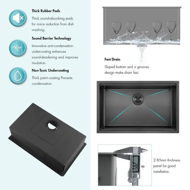 Alt view image 6 of 6 - 30 Inch Black Workstation Undermount Kitchen Sink Large Single Bowl,30x19 Inch Stainless Steel Handmade Undermount Workstation Ledge Kitchen Sink