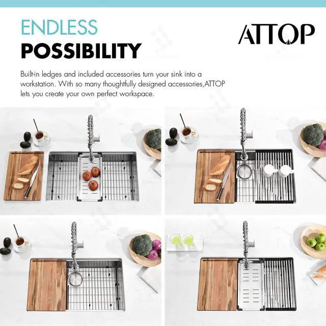 Alt view image 4 of 6 - 30-inch Undermount Handmade Workstation 304 Stainless Steel Kitchen Sink Single Bowl Basin With Grid cutting board colander drying rack and Strainer