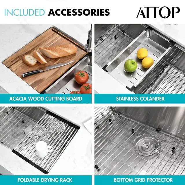Alt view image 5 of 6 - 30-inch Undermount Handmade Workstation 304 Stainless Steel Kitchen Sink Single Bowl Basin With Grid cutting board colander drying rack and Strainer