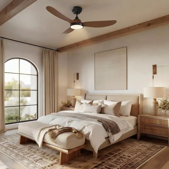 Alt view image 2 of 6 - Ceiling Fan with Lights, 42 Inch Ceiling Fans with Remote Control, 6-Speed 3591 CFM, Quiet & Reversible DC Motor, 3CCT Dimmable LED, for Bedroom, Living Room (Black & Walnut, 42 inch)
