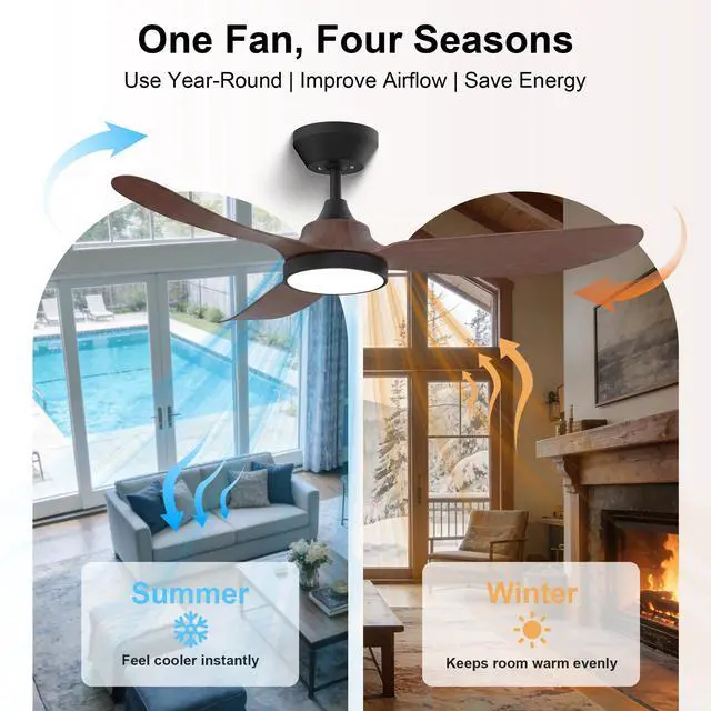 Alt view image 3 of 6 - Ceiling Fan with Lights, 42 Inch Ceiling Fans with Remote Control, 6-Speed 3591 CFM, Quiet & Reversible DC Motor, 3CCT Dimmable LED, for Bedroom, Living Room (Black & Walnut, 42 inch)
