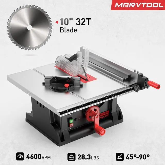 Alt view image 2 of 6 - 4600RPM Portable Table Saw 10 inch, 15Amp Tablesaw, 90°Cross Cut & 0-45°Cutting, Multifunctional Benchtop with 36T Blade for DIY, Furniture Making, Woodworking