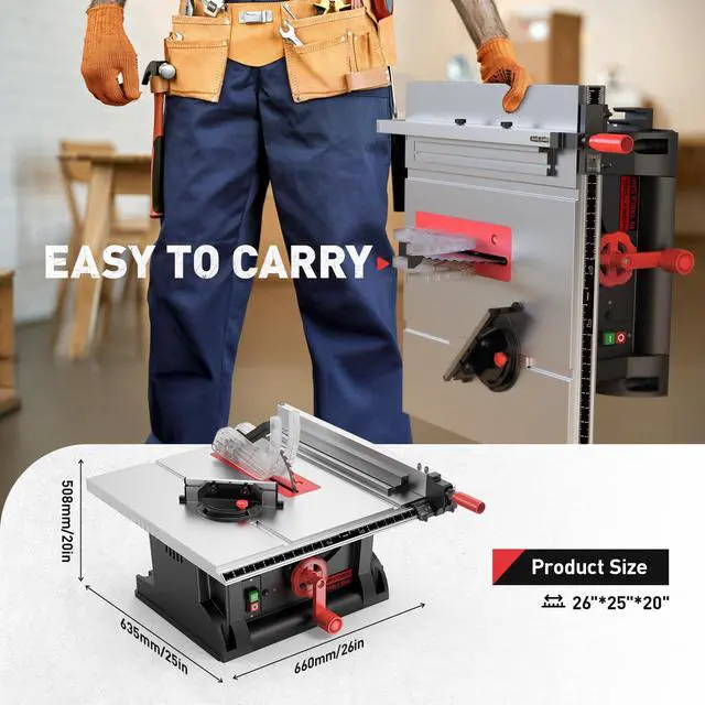 Alt view image 3 of 6 - 4600RPM Portable Table Saw 10 inch, 15Amp Tablesaw, 90°Cross Cut & 0-45°Cutting, Multifunctional Benchtop with 36T Blade for DIY, Furniture Making, Woodworking