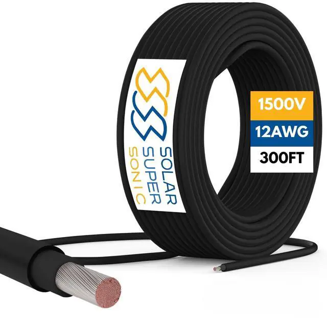 Main image of 1500V High-Voltage PV Wire - 300FT - 8AWG / 10AWG / 12AWG - Outdoor Waterproof UV Resistant - Tinned Copper Cable for Solar Panel Extension & Solar Wire Systemes - Black and Red (Black, 12 AWG)
