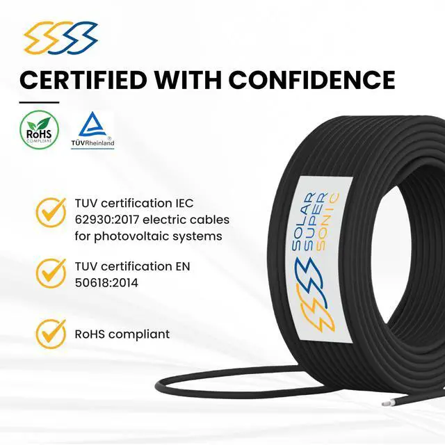 Alt view image 2 of 6 - 1500V High-Voltage PV Wire - 300FT - 8AWG / 10AWG / 12AWG - Outdoor Waterproof UV Resistant - Tinned Copper Cable for Solar Panel Extension & Solar Wire Systemes - Black and Red (Black, 12 AWG)
