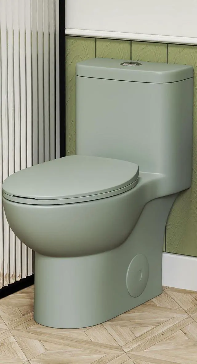 Main image of Dual Flush One Piece Toilets for Bathrooms, Compact Toilet Elongated with Soft Closing Seat, Modern 12 Inch Rough in Toilet, Map 1000g, Comfort Height, Silent Design (Sage Green)