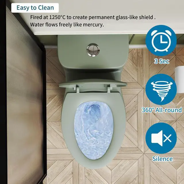 Alt view image 3 of 6 - Dual Flush One Piece Toilets for Bathrooms, Compact Toilet Elongated with Soft Closing Seat, Modern 12 Inch Rough in Toilet, Map 1000g, Comfort Height, Silent Design (Sage Green)