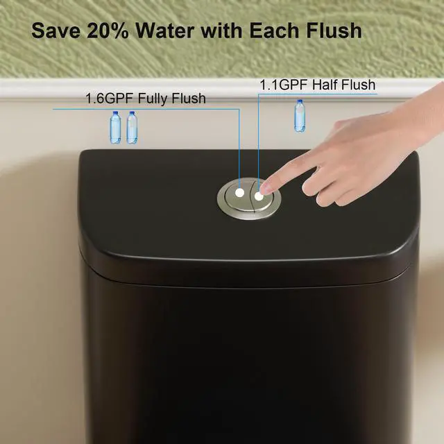 Alt view image 4 of 6 - Black One Piece Toilets for Bathrooms, Compact Dual Flush Toilet Elongated with Soft Closing Seat, Modern 12 Inch Rough in Toilet, Map 1000g, Comfort Height, Silent Design (Black)