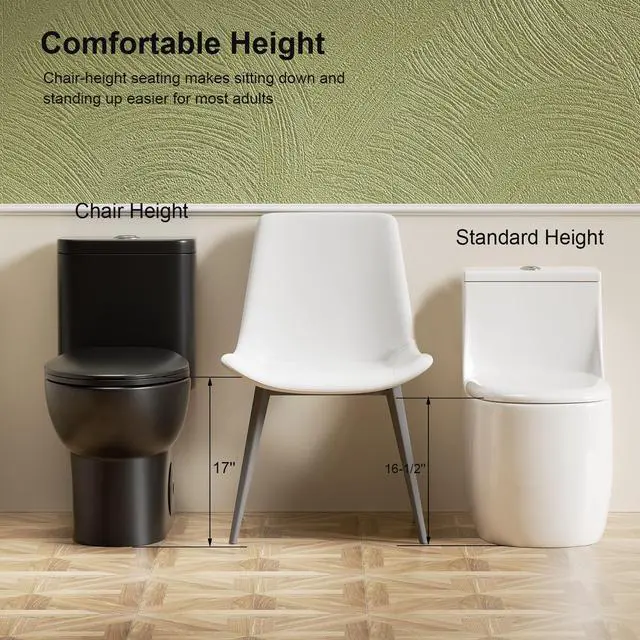 Alt view image 6 of 6 - Black One Piece Toilets for Bathrooms, Compact Dual Flush Toilet Elongated with Soft Closing Seat, Modern 12 Inch Rough in Toilet, Map 1000g, Comfort Height, Silent Design (Black)