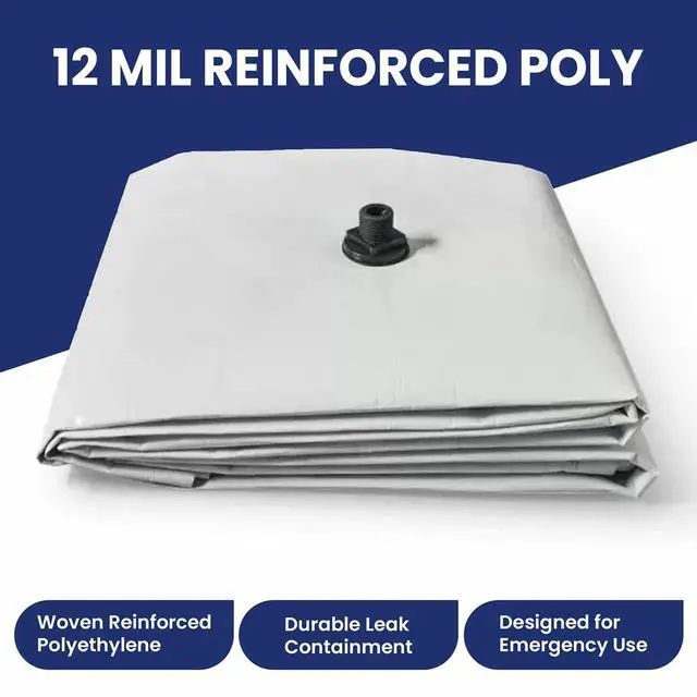 Alt view image 2 of 6 - Tarps Now 15x15 ft Leak Diverter Tarp & Roof Rain Diverter 12 Mil Reinforced Poly Ceiling & Roof Leak Tarp with Drain Flange for Emergency Leaks D-Ring Corners Connects to 3/4" Garden Hose