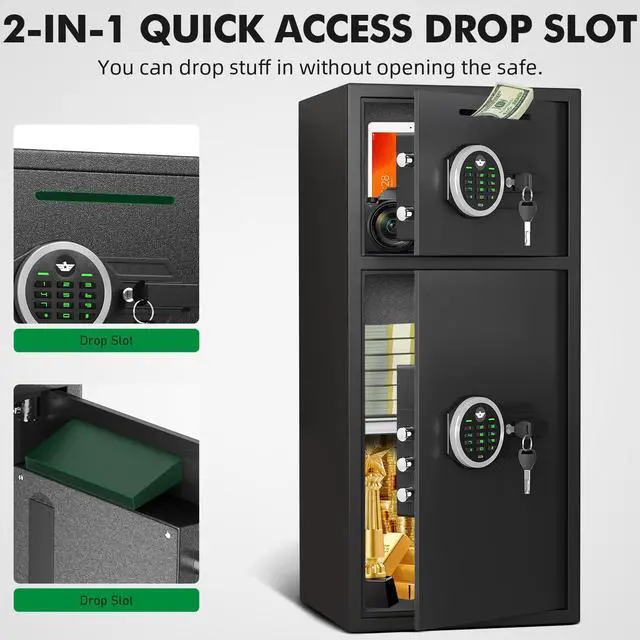 Alt view image 4 of 6 - Safe Box, 7.0 Cub Extra Large Home Safe Fireproof Waterproof with Backlit Keypad & Adjustable Shelf, Money Safe with Deposit Slot & Dual Alarm System, Security Box for Money Valuables