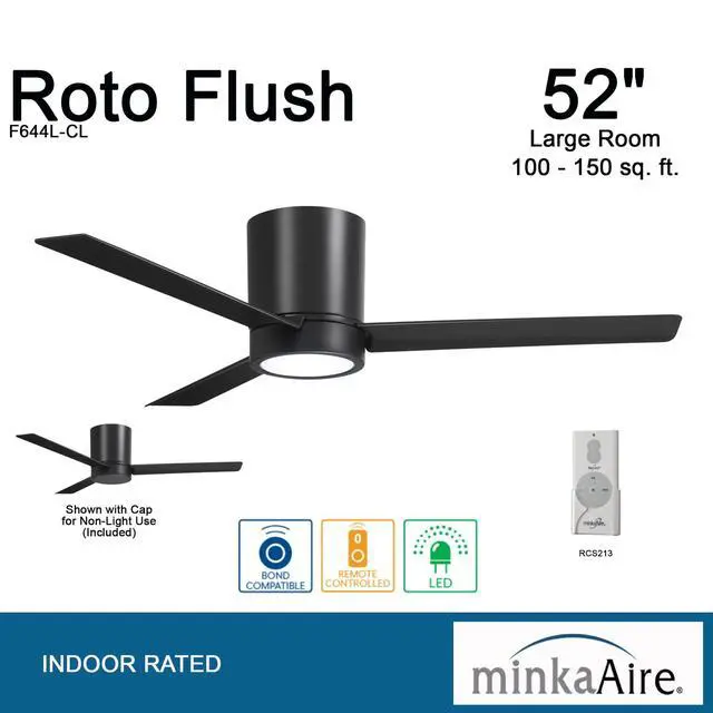 Alt view image 3 of 6 - Roto Flush 52" Hugger LED Ceiling Fan F644L-CL - Coal