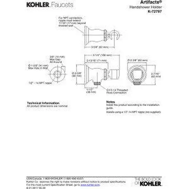 Alt view image 3 of 4 - K-72797-CP Artifacts Wall-Mount Handshower Holder and Supply Elbow, Polished Chrome