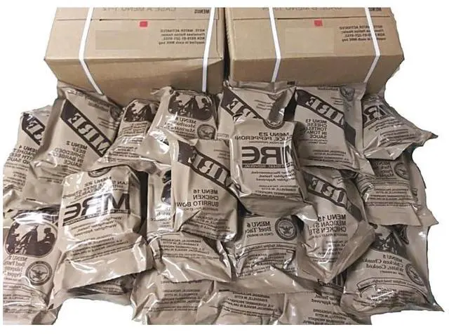 Alt view image 4 of 6 - MRE Meals Ready to Eat A and B bundle cases 2025, 2026 inspection. Genuine Military US surplus emergency food bulk supply full box with heater