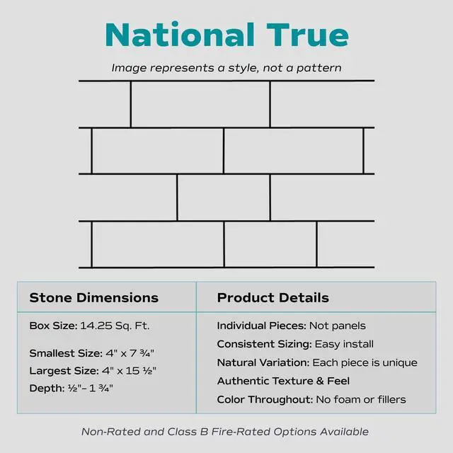 Alt view image 2 of 6 - Evolve Stone National True DP Non-Rated Flat Stone Veneer (14.25 sq. ft.)