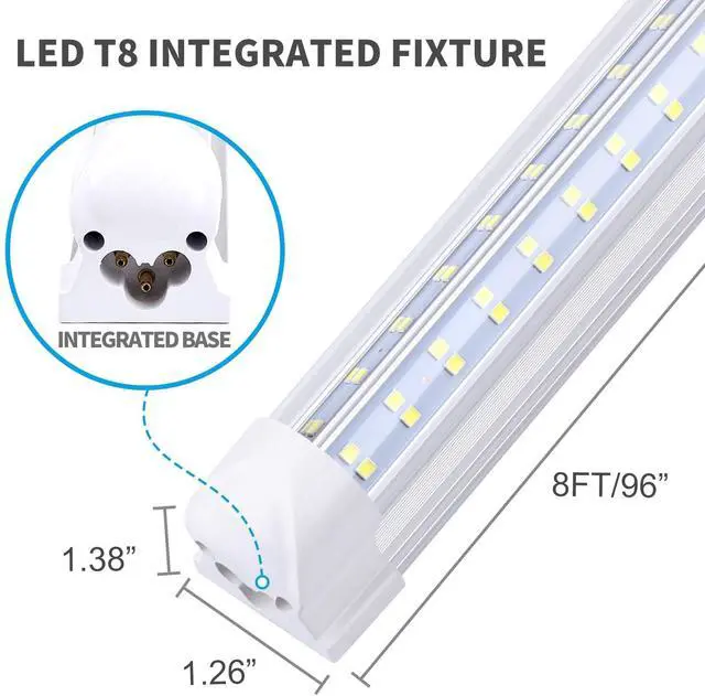 Alt view image 2 of 6 - T8 LED Light Tube, 4FT 60W, 6500Lm, 6500K Cool White Clear Cover, 4FT Tube Light,Linkable Integrated Fixture,T8 LED Shop Light for Garage,Warehouse,25PCS