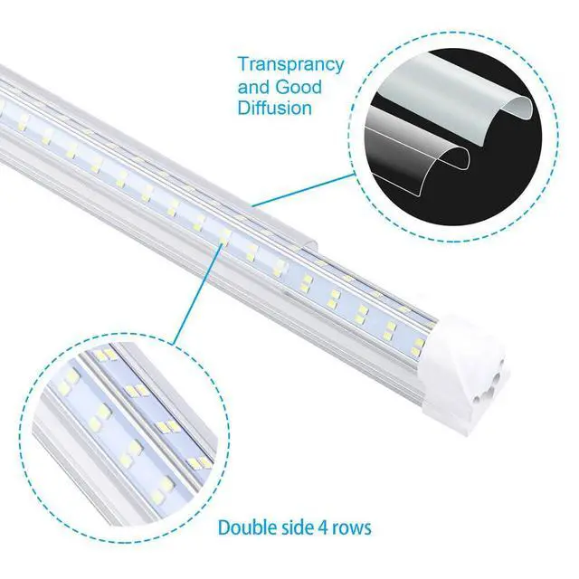 Alt view image 3 of 6 - T8 LED Light Tube, 4FT 60W, 6500Lm, 6500K Cool White Clear Cover, 4FT Tube Light,Linkable Integrated Fixture,T8 LED Shop Light for Garage,Warehouse,25PCS