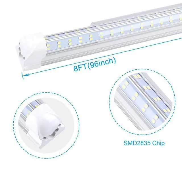 Alt view image 4 of 6 - T8 LED Light Tube, 4FT 60W, 6500Lm, 6500K Cool White Clear Cover, 4FT Tube Light,Linkable Integrated Fixture,T8 LED Shop Light for Garage,Warehouse,25PCS