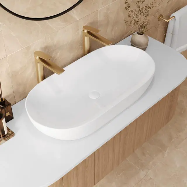 Alt view image 4 of 6 - 32 x 16 inch White Oval Bathroom Vessel Sink Above Counter Vanity Porcelain Ceramic Wash Basin - RVB0432 - Small Vessel Sink for Bathroom Sinks