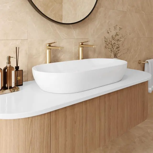 Alt view image 5 of 6 - 32 x 16 inch White Oval Bathroom Vessel Sink Above Counter Vanity Porcelain Ceramic Wash Basin - RVB0432 - Small Vessel Sink for Bathroom Sinks