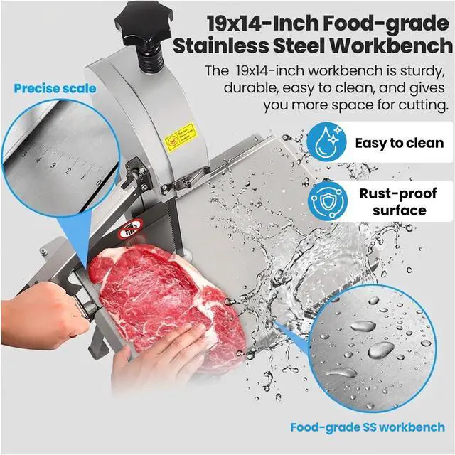 Alt view image 4 of 6 - Commercial Bandsaw Machine, 1500W Electric Bone Saw Machine, 19x14" Stainless Steel Worktable, Cuts 0.04-5.0" Thickness, Frozen Meat Cutter for Rib Pork Beef Butchering