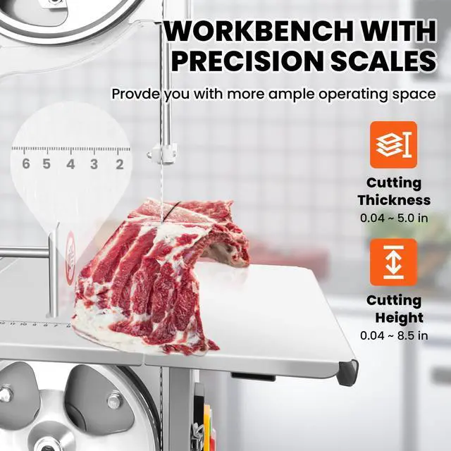 Alt view image 6 of 6 - Commercial Bandsaw Machine, 1500W Electric Bone Saw Machine, 19x14" Stainless Steel Worktable, Cuts 0.04-5.0" Thickness, Frozen Meat Cutter for Rib Pork Beef Butchering