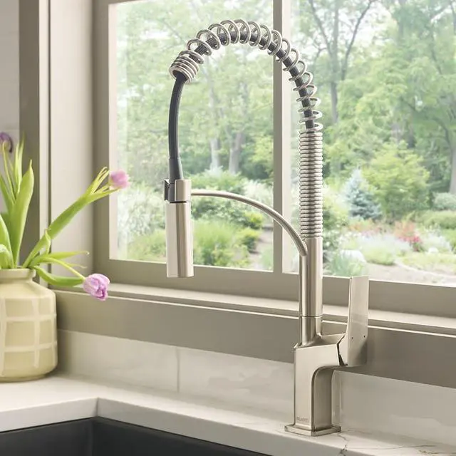 Alt view image 2 of 6 - Seneca Stainless Steel Single Handle Pull Down Kitchen Faucet Modern Sharp Style with Pre-Rinse Sprayer - RVF1236BN