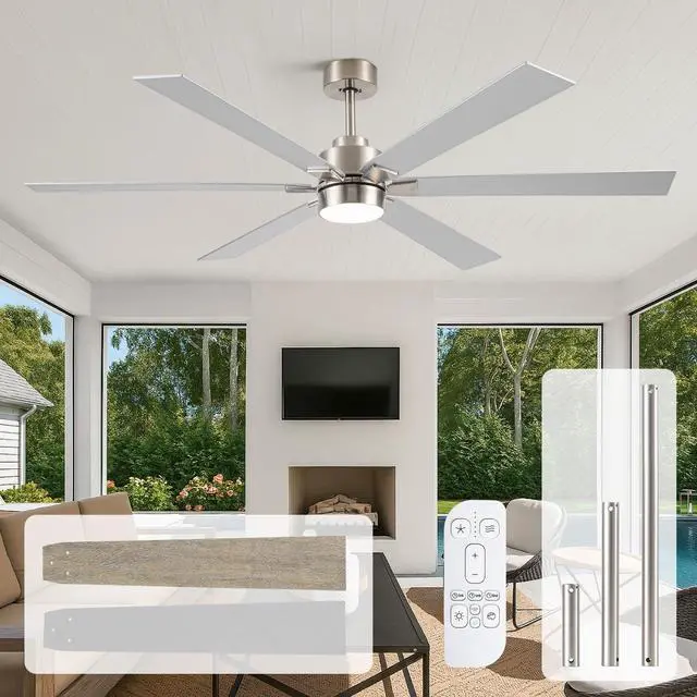 Main image of Outdoor Ceiling Fans for Patios with Light, 66 inch Large Ceiling Fans with Lights, Modern Indoor Exterior Large Airflow Commercial Ceiling Fan for Gazebo Porch Garage, Dual Finish-Nickel & Oak Gray