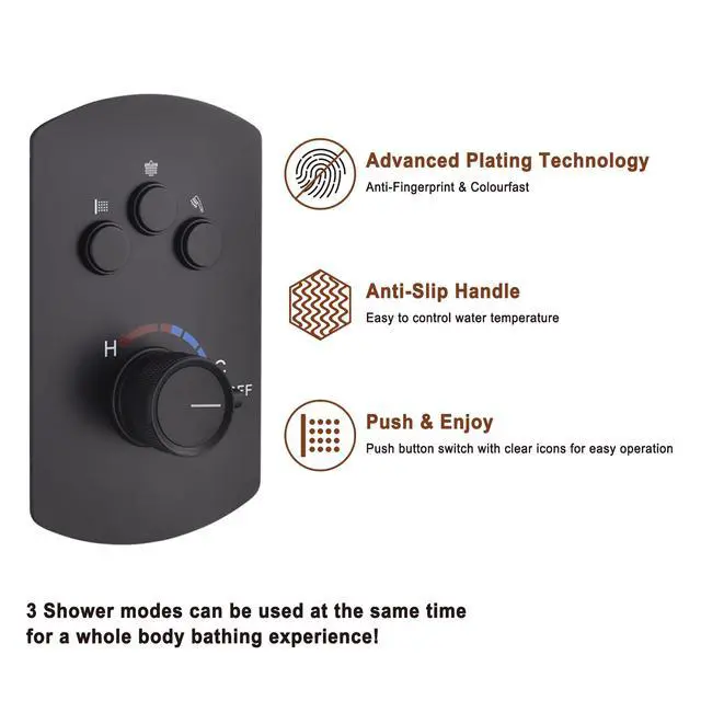 Alt view image 4 of 6 - 12 Inch Ceiling Mounted Black Shower System, Dual Rainfall Shower Head & High Pressure Handheld Spray Combo, 3-Function Luxury Shower Faucet Set for Bathroom, All Functions Work Simultaneously