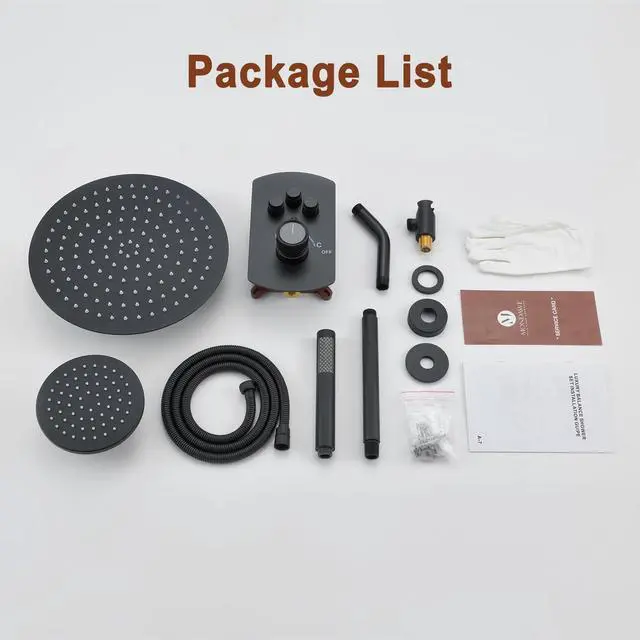Alt view image 6 of 6 - 12 Inch Ceiling Mounted Black Shower System, Dual Rainfall Shower Head & High Pressure Handheld Spray Combo, 3-Function Luxury Shower Faucet Set for Bathroom, All Functions Work Simultaneously