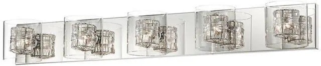 Main image of Modern Wall Mount Light Polished Chrome Silver Aluminum Wrapped Wire 39" Wide 5-Light Vanity Fixture Clear Borosilicate Glass for Bathroom Over Mirror House Home Room Decor