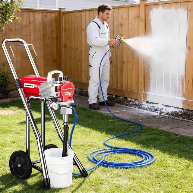 Alt view image 4 of 6 - Airless Paint Sprayer, 1200W High Efficiency Electric Paint Sprayer, 3300PSI Cart Thinning-Free Airless Sprayer with Extension Rod and Wheels, for Home, Yard, Garden, Red