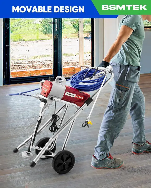 Alt view image 6 of 6 - Airless Paint Sprayer, 1200W High Efficiency Electric Paint Sprayer, 3300PSI Cart Thinning-Free Airless Sprayer with Extension Rod and Wheels, for Home, Yard, Garden, Red