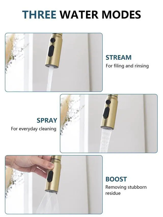 Alt view image 4 of 6 - Touchless Pull-Out Kitchen Faucet, Hands Free Motion Sensor Activated, Battery-Free Temperature Display, KF2206 (Contemporary, Brushed Gold)