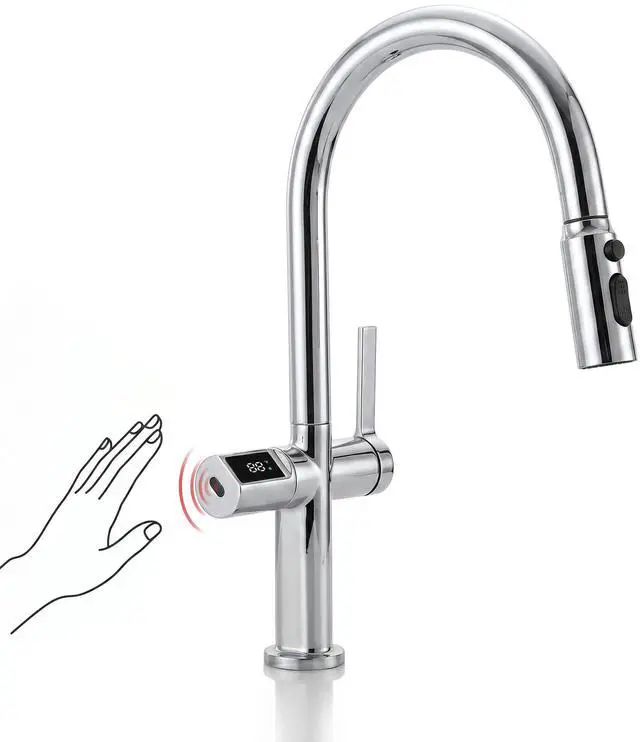 Main image of Touchless Pull-Out Kitchen Faucet, Hands Free Motion Sensor Activated, Battery-Free Temperature Display, KF2206 (Contemporary, Chrome)