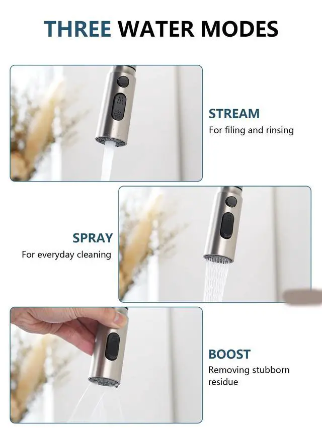 Alt view image 4 of 6 - Touchless Pull-Out Kitchen Faucet, Hands Free Motion Sensor Activated, Battery-Free Temperature Display, KF2206 (Contemporary, Brushed Nickel)