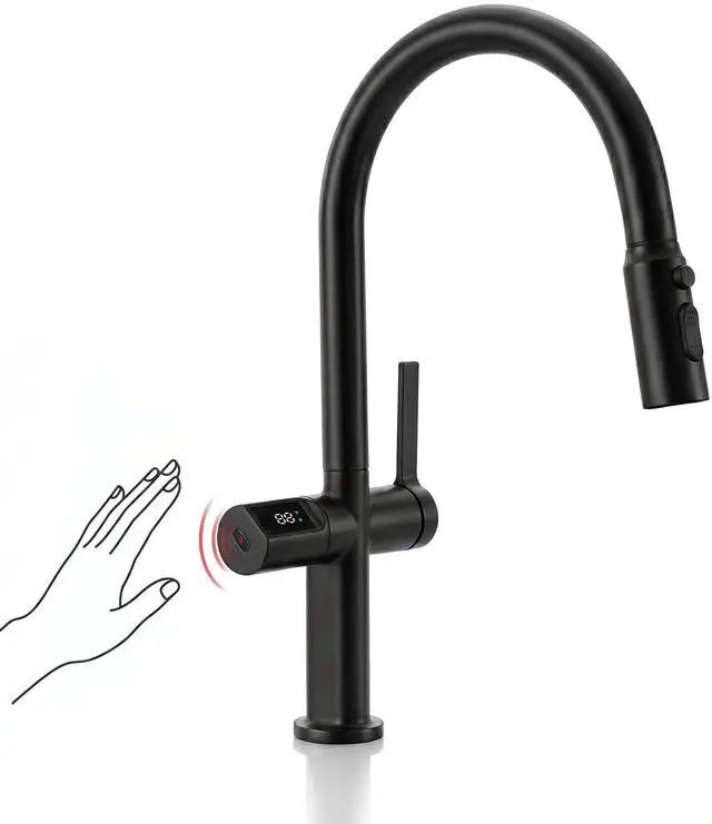 Main image of Touchless Pull-Out Kitchen Faucet, Hands Free Motion Sensor Activated, Battery-Free Temperature Display, KF2206 (Contemporary, Matte Black)