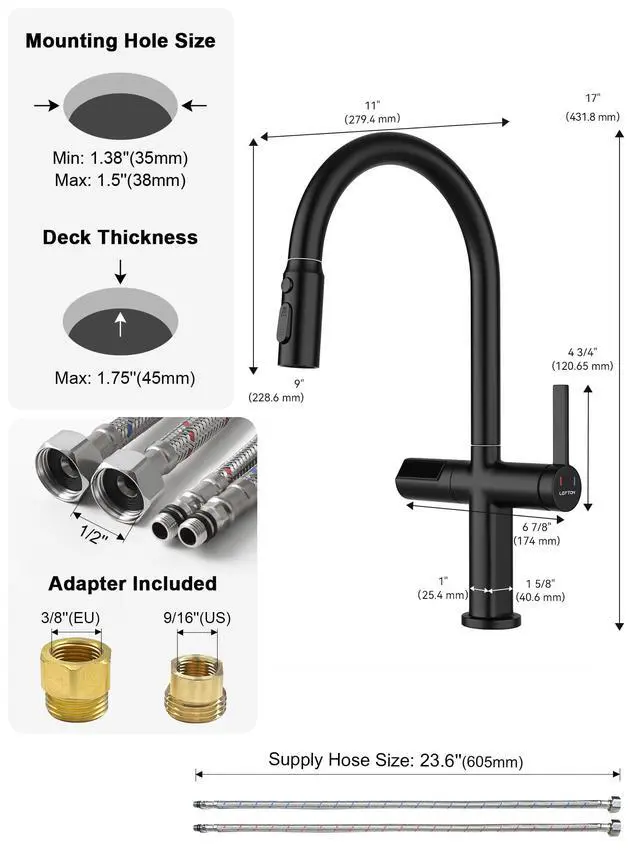 Alt view image 2 of 6 - Touchless Pull-Out Kitchen Faucet, Hands Free Motion Sensor Activated, Battery-Free Temperature Display, KF2206 (Contemporary, Matte Black)