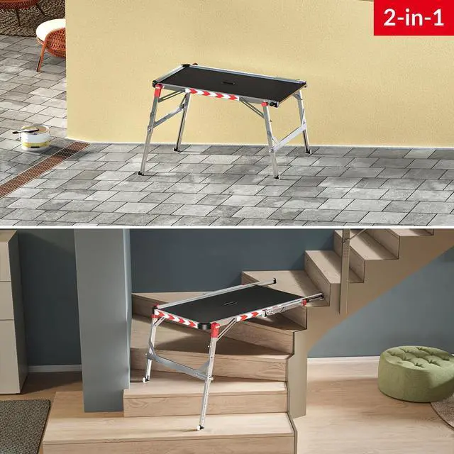 Alt view image 2 of 6 - TP2 Plus | Work & Staircase Platform | Length and Height-Adjustable Telescopic Rails and feet | Integrated Bubble Level | for use with Step stools & stepladders
