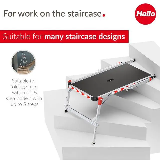Alt view image 4 of 6 - TP2 Plus | Work & Staircase Platform | Length and Height-Adjustable Telescopic Rails and feet | Integrated Bubble Level | for use with Step stools & stepladders